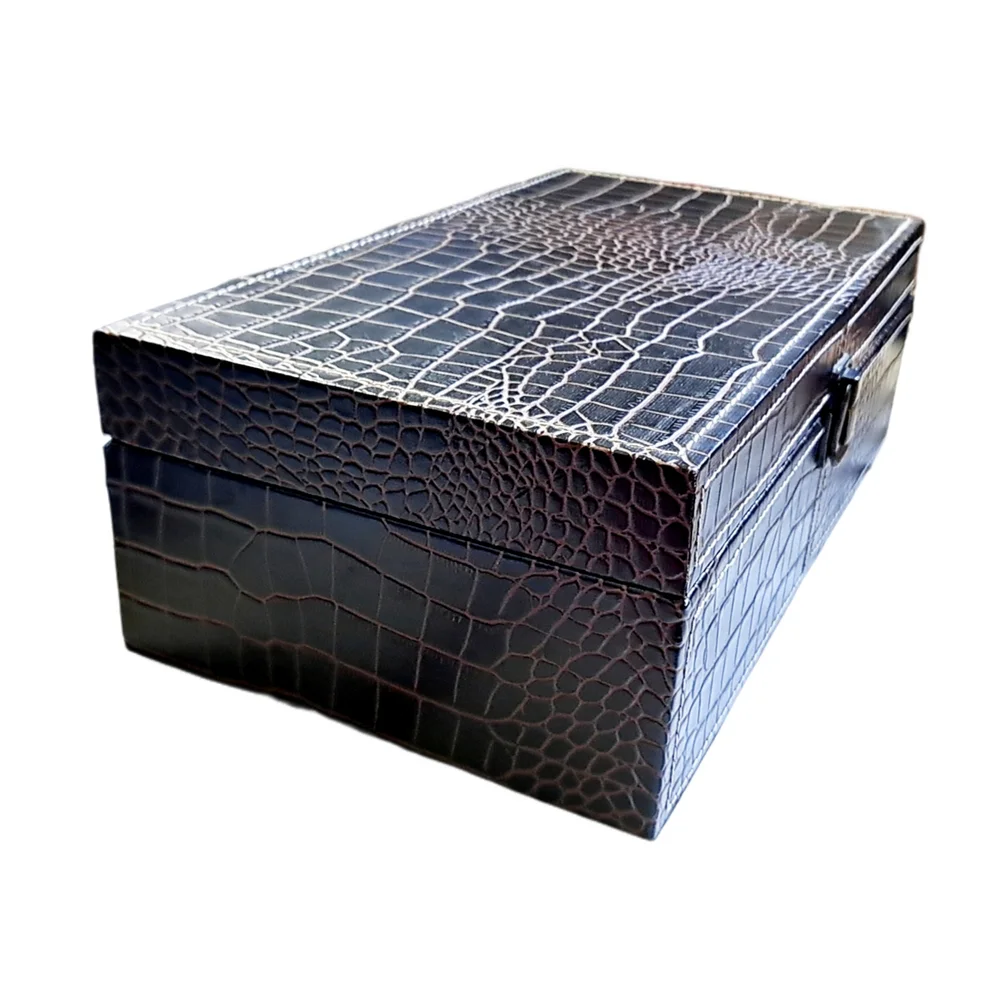 Elegant Dark Brown Crocodile Pattern Storage Box